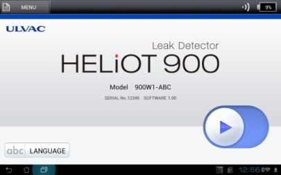 ULVAC HELIOT 900 tablet controller startup screen — TMP spin-up sequence with vacuum circuit diagram