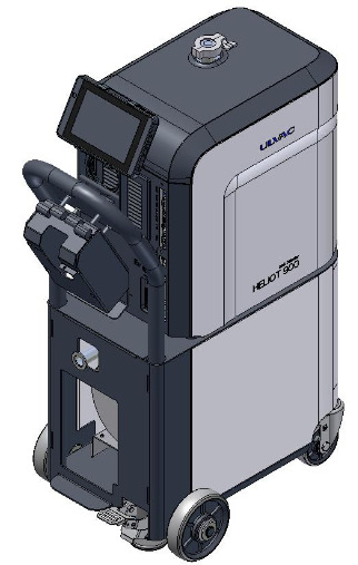 ULVAC HELIOT 904 mobile cart rear view showing connection panel and removable tray compartment